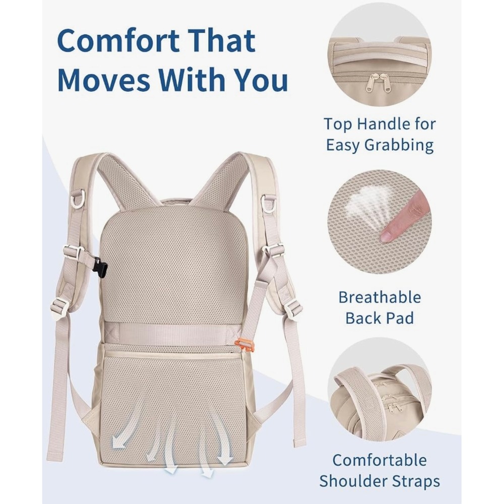 15.6 Inch Laptop Backpack Khaki Flight Approved Travel Carry On Bag WANWEN NEW - Picture 2 of 8